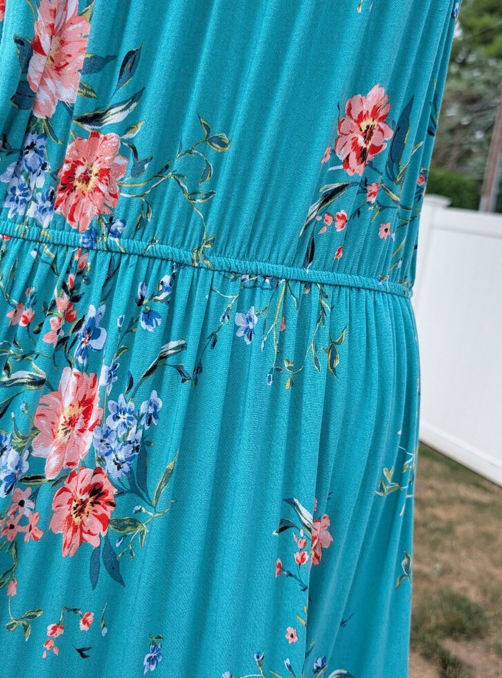 Maxi Dress Lauren Conrad Floral 100% Rayon Size XL Halter Top Sleeveless Teal - Picture 6 of 10